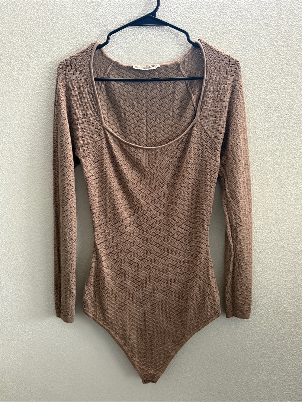 Abercrombie & Fitch Textured Knit Long Sleeve Bodysuit Brown Taupe Size M